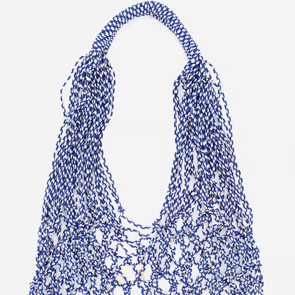 Mango Blue Crochet Net Tote Bag celine lookalike